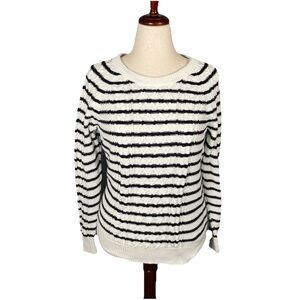 Gap Black & White Striped Cable Knit Crewneck Sweater Women’s Size Medium Cotton